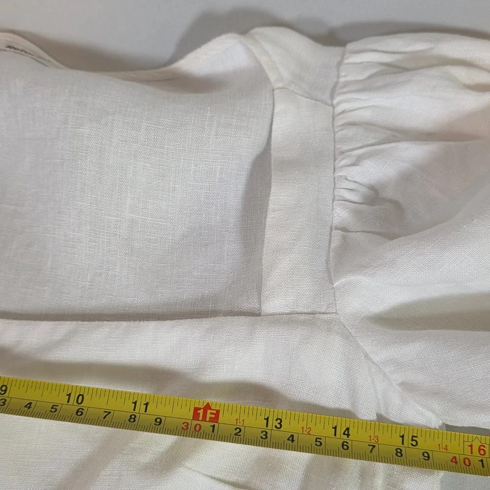 Reformation‎ Tille White Linen Puff Sleeve Babydoll Top Womens S Square Neck